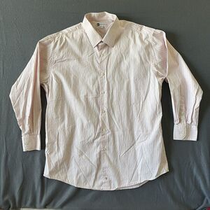 Bachrach‎ Mens 18 1/2 34/35 Pink  Striped Long Sleeve Dress Shirt Button Up